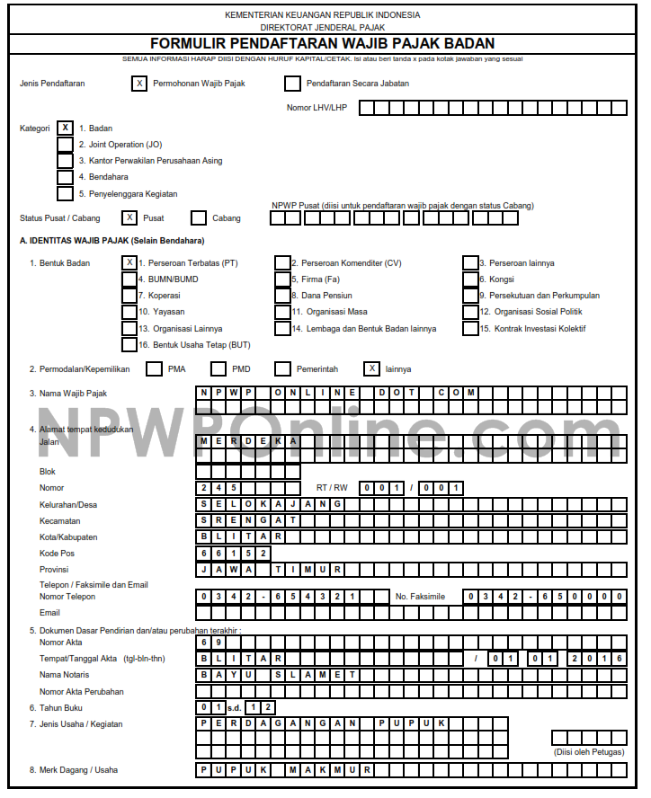 Detail Contoh Formulir Npwp Yang Sudah Diisi Nomer 2