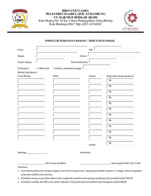 Detail Contoh Formulir Pembelian Nomer 8