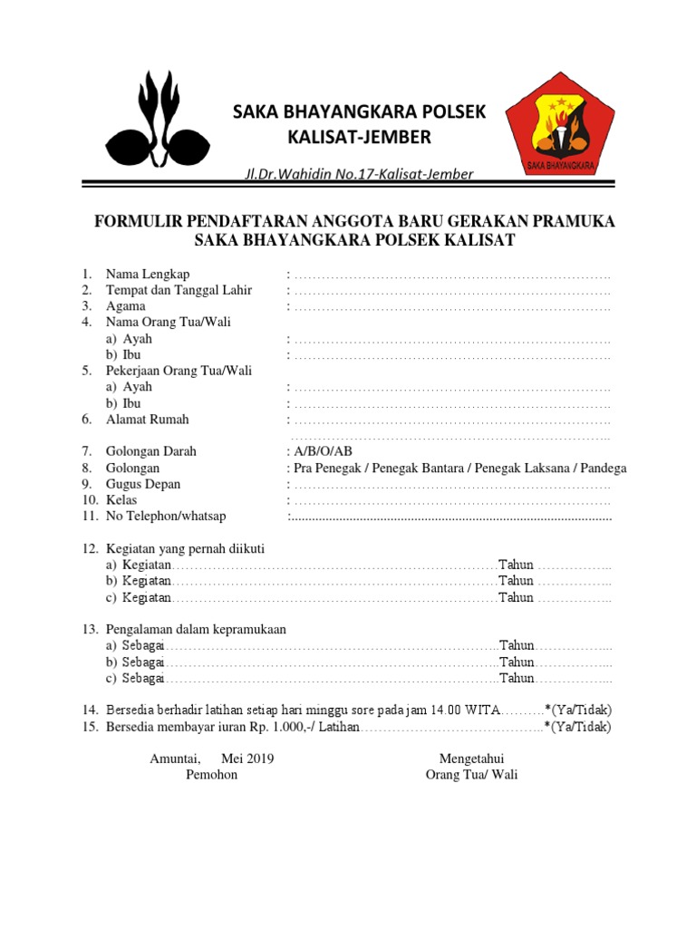 Detail Contoh Formulir Pendaftaran Anggota Pramuka Nomer 14