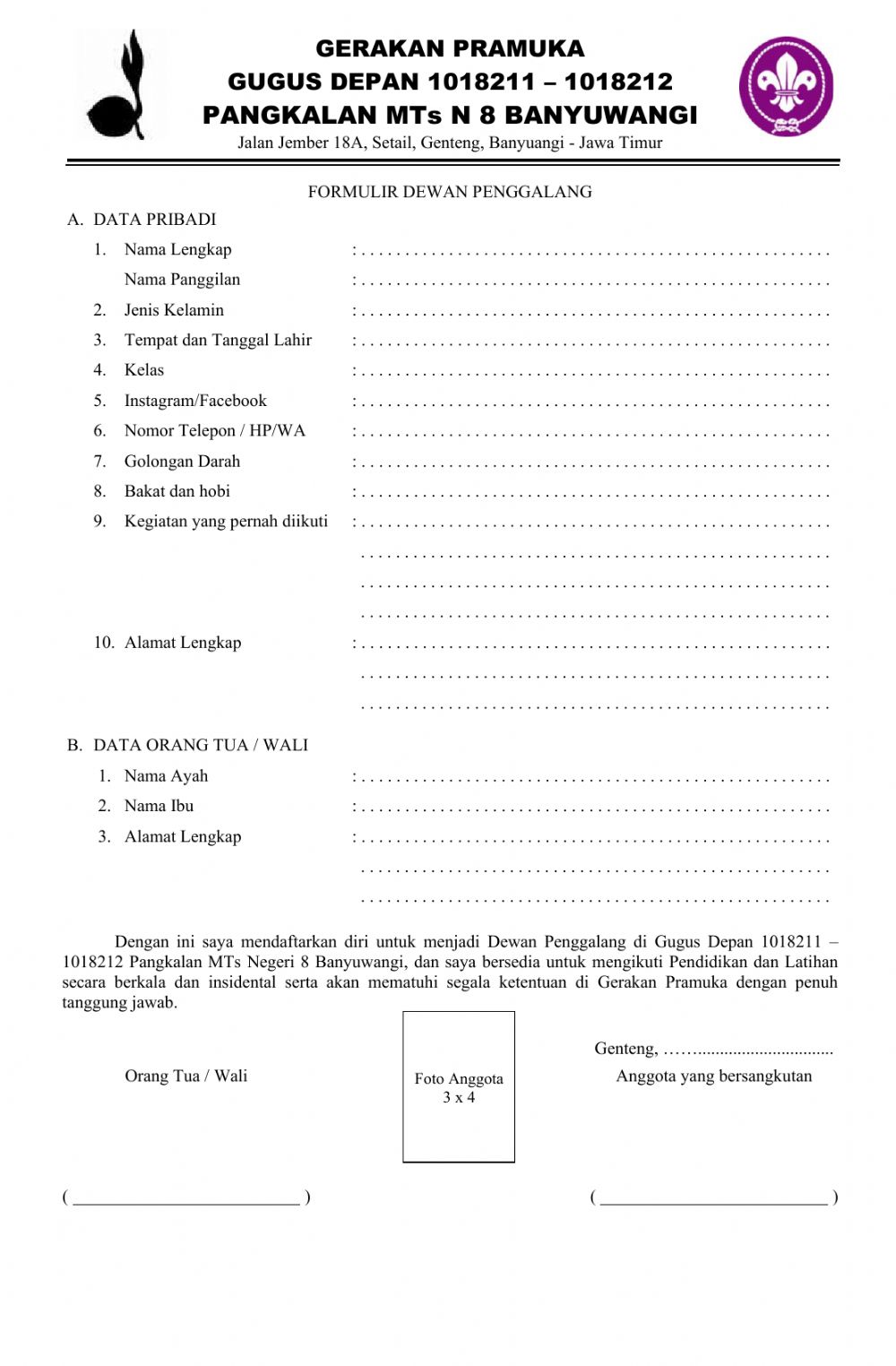 Detail Contoh Formulir Pendaftaran Anggota Pramuka Nomer 15