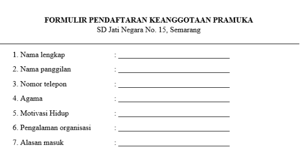 Detail Contoh Formulir Pendaftaran Anggota Pramuka Nomer 18