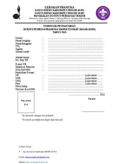 Detail Contoh Formulir Pendaftaran Anggota Pramuka Nomer 23
