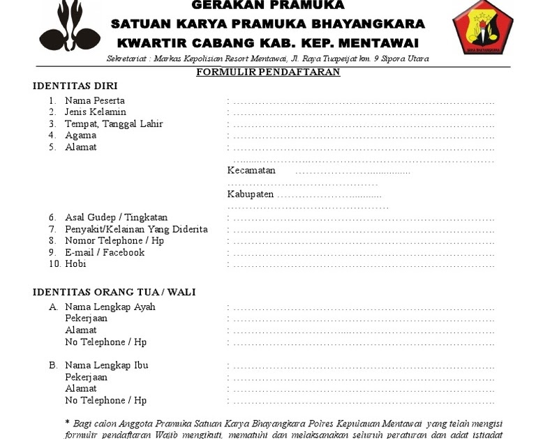 Detail Contoh Formulir Pendaftaran Anggota Pramuka Nomer 28