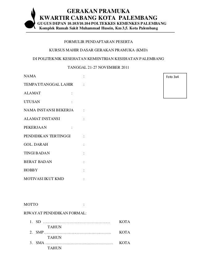 Detail Contoh Formulir Pendaftaran Anggota Pramuka Nomer 32