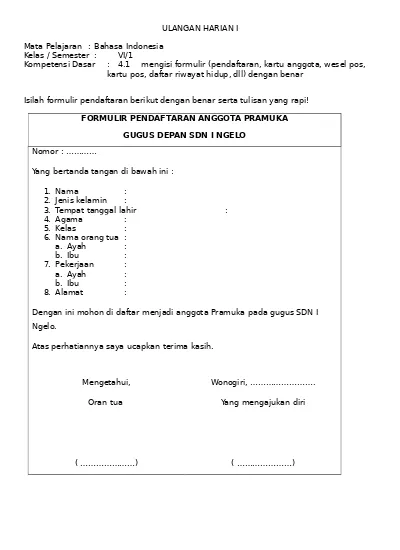 Detail Contoh Formulir Pendaftaran Anggota Pramuka Nomer 45