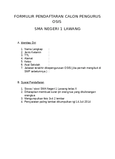 Detail Contoh Formulir Pendaftaran Anggota Pramuka Nomer 53