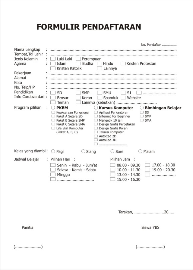 Detail Contoh Formulir Pendaftaran Bimbel Nomer 13