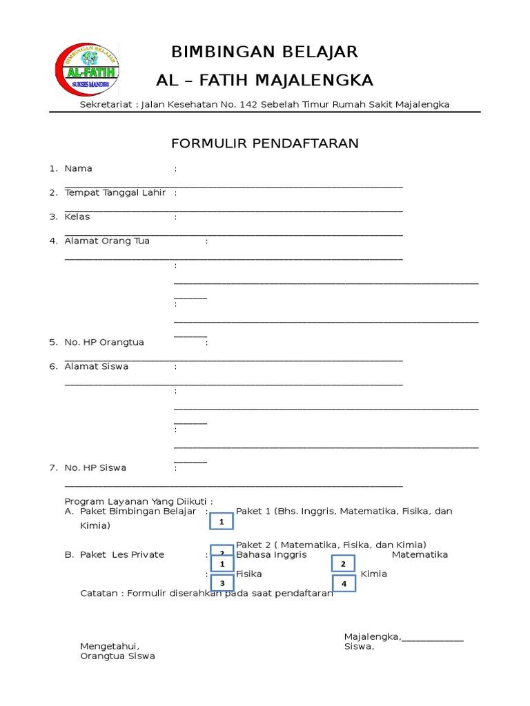 Detail Contoh Formulir Pendaftaran Bimbel Nomer 16