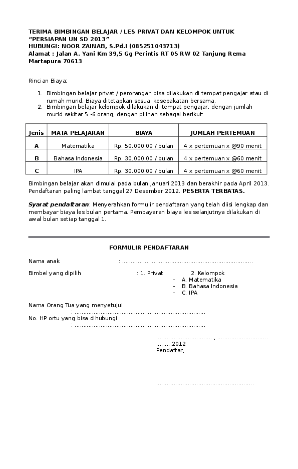 Detail Contoh Formulir Pendaftaran Bimbel Nomer 26