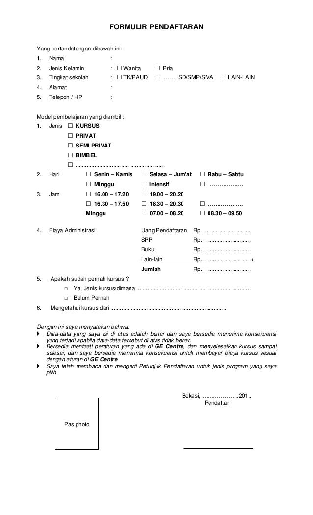 Detail Contoh Formulir Pendaftaran Bimbel Nomer 30