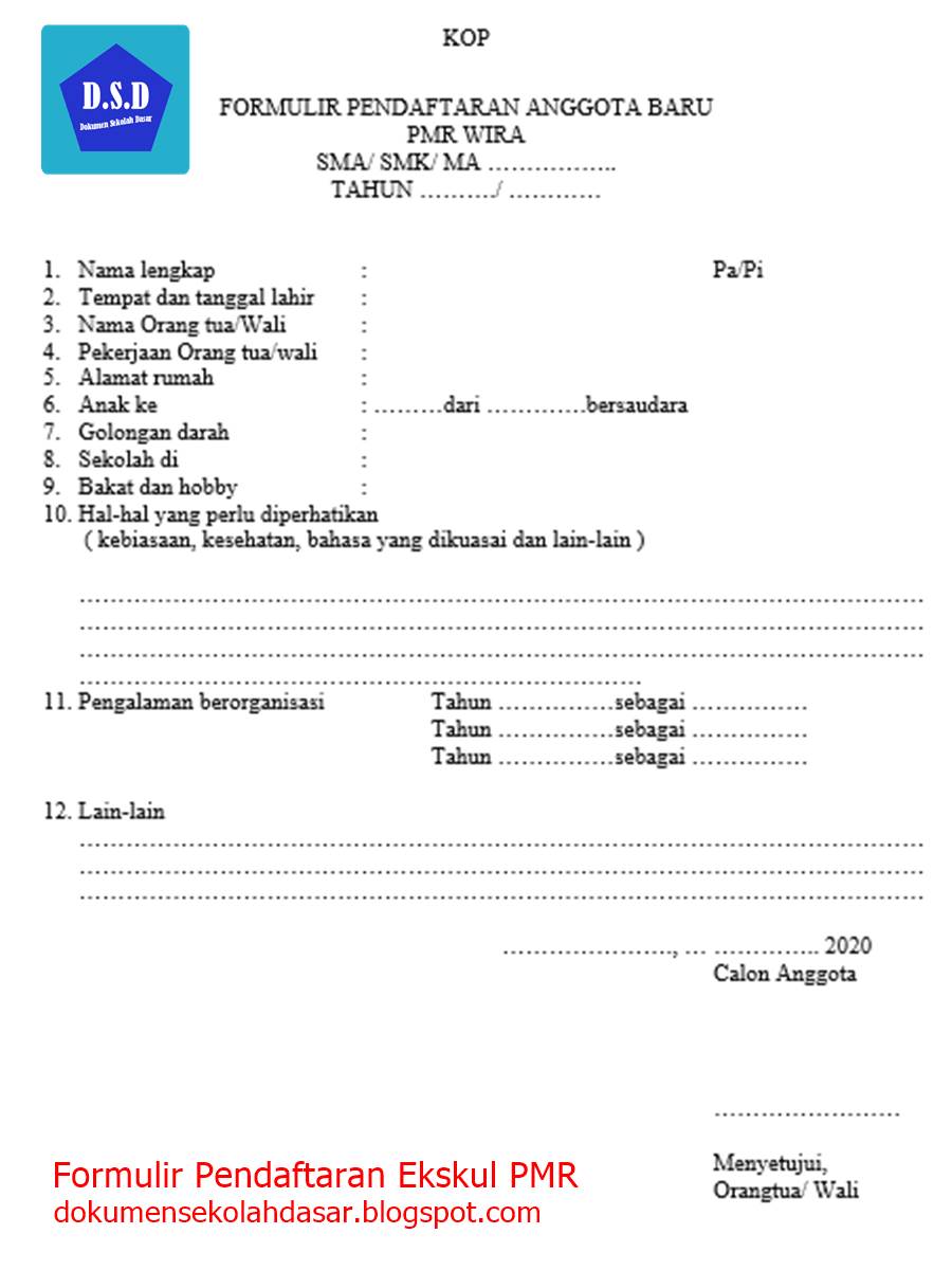 Detail Contoh Formulir Pendaftaran Ekskul Nomer 2