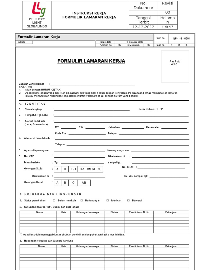 Detail Contoh Formulir Pendaftaran Kerja Nomer 8