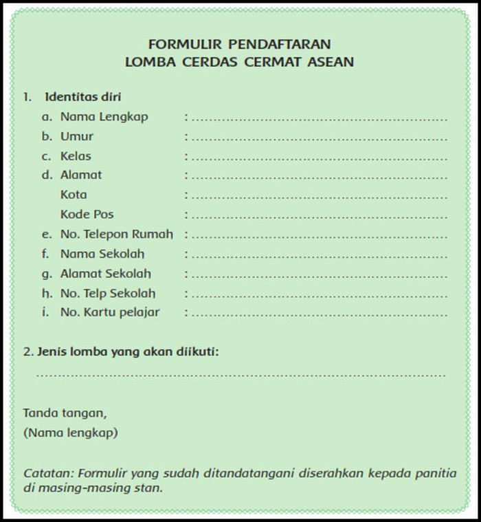 Detail Contoh Formulir Pendaftaran Lomba Nomer 14