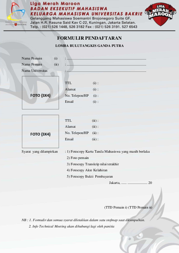 Detail Contoh Formulir Pendaftaran Lomba Nomer 43