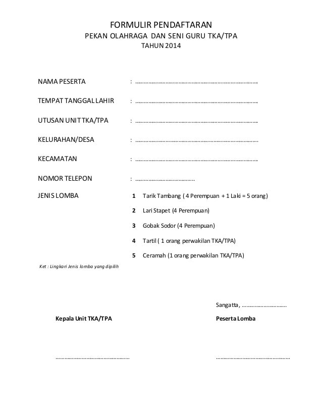 Detail Contoh Formulir Pendaftaran Lomba Nomer 7