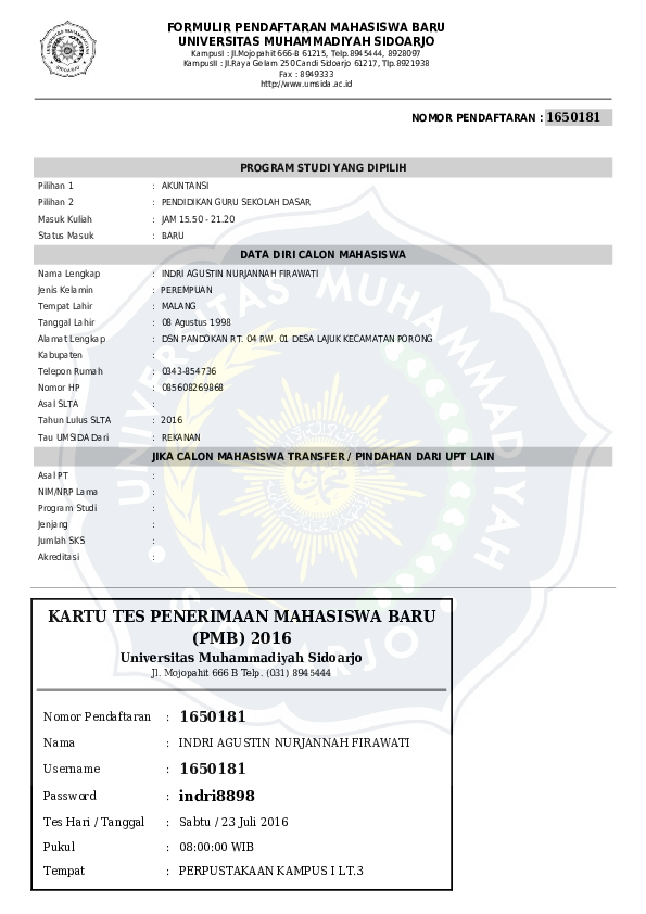 Detail Contoh Formulir Pendaftaran Mahasiswa Baru Nomer 47