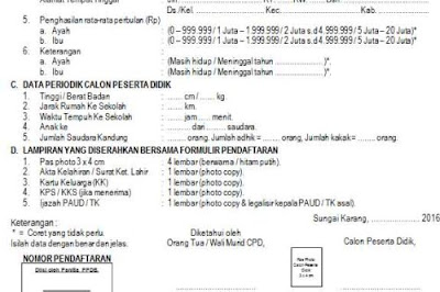 Contoh Formulir Pendaftaran Masuk Sekolah Dasar - KibrisPDR