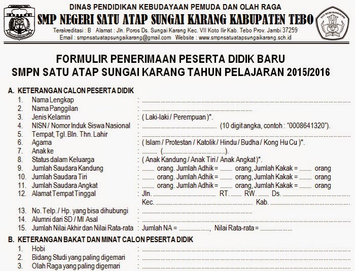 Detail Contoh Formulir Pendaftaran Masuk Sekolah Dasar Nomer 17