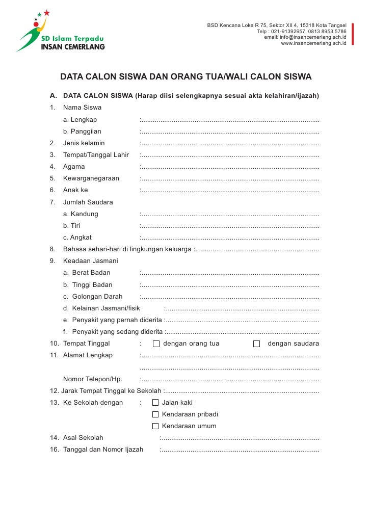 Detail Contoh Formulir Pendaftaran Masuk Sekolah Dasar Nomer 18