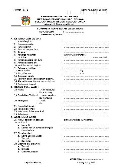 Detail Contoh Formulir Pendaftaran Masuk Sekolah Dasar Nomer 4