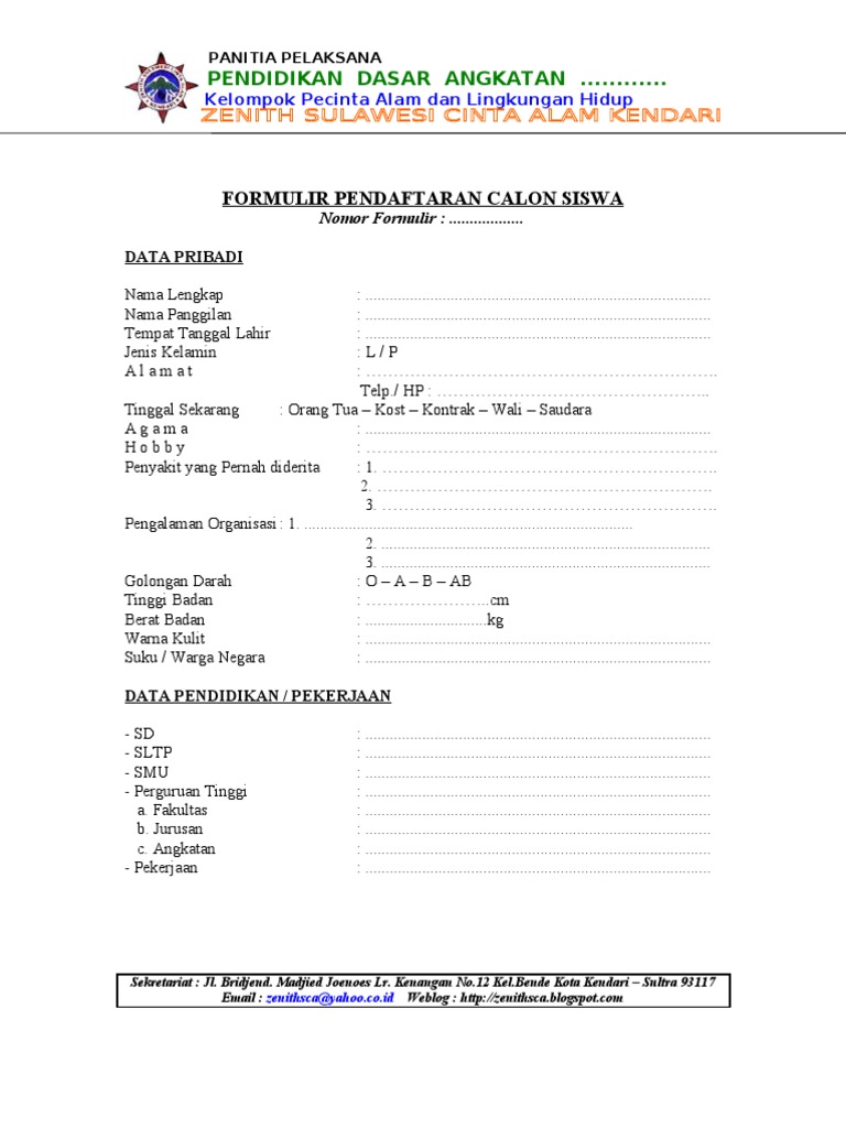 Detail Contoh Formulir Pendaftaran Masuk Sekolah Dasar Nomer 38