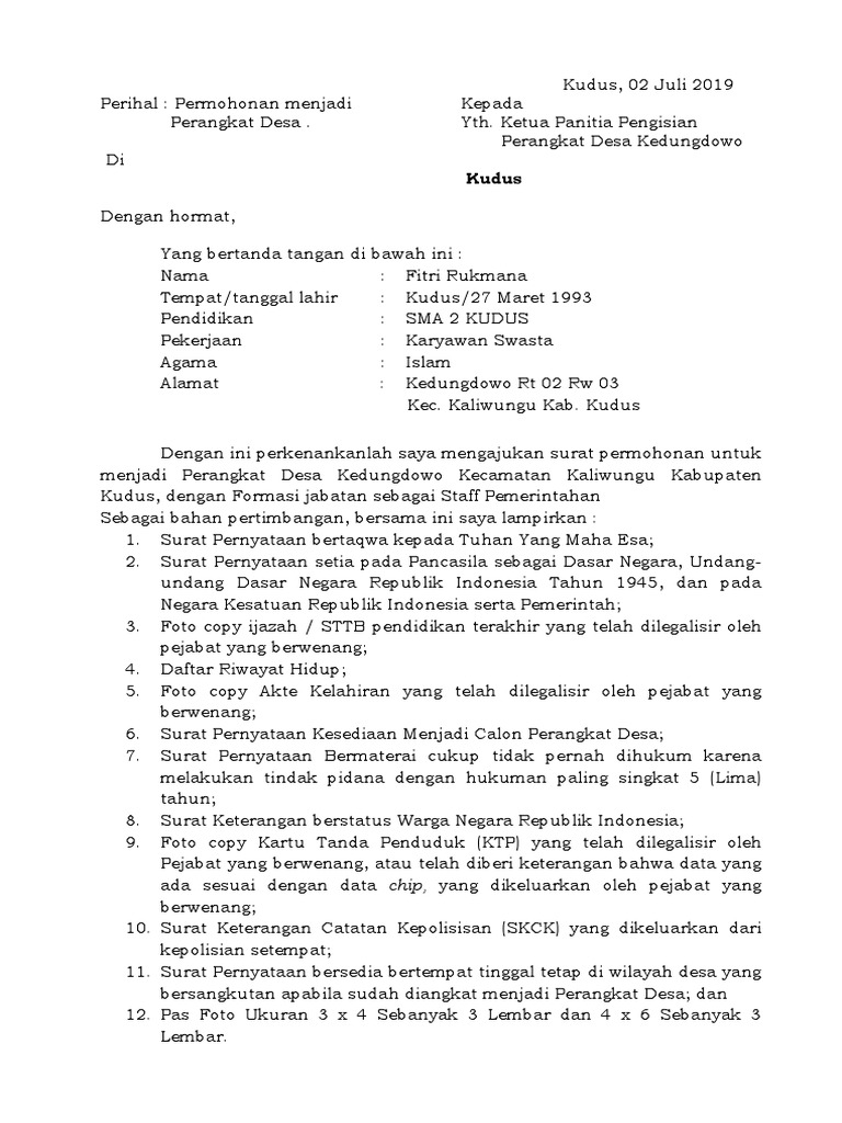 Detail Contoh Formulir Pendaftaran Perangkat Desa Nomer 2