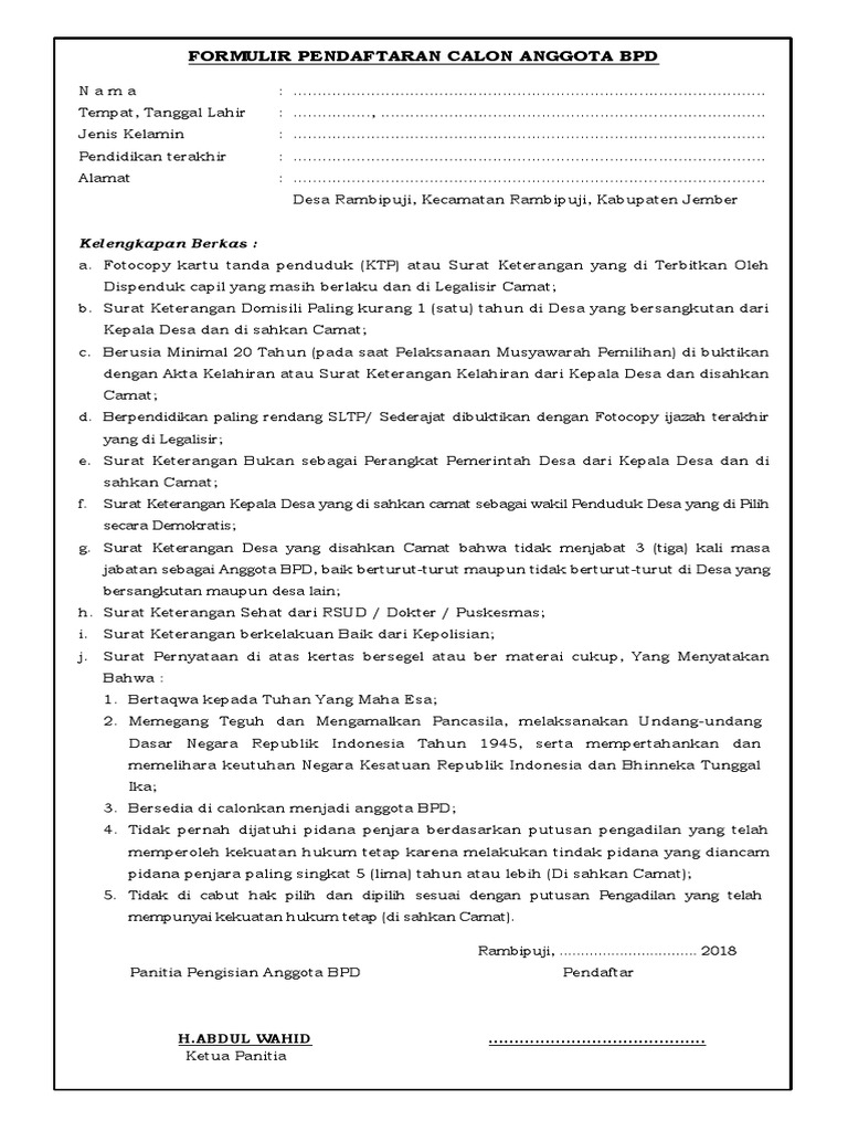 Detail Contoh Formulir Pendaftaran Perangkat Desa Nomer 15