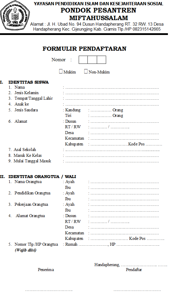 Detail Contoh Formulir Pendaftaran Santri Baru Nomer 17