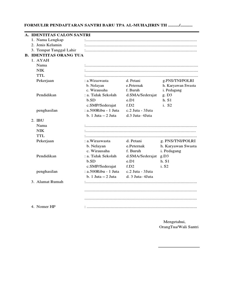 Detail Contoh Formulir Pendaftaran Santri Baru Nomer 21
