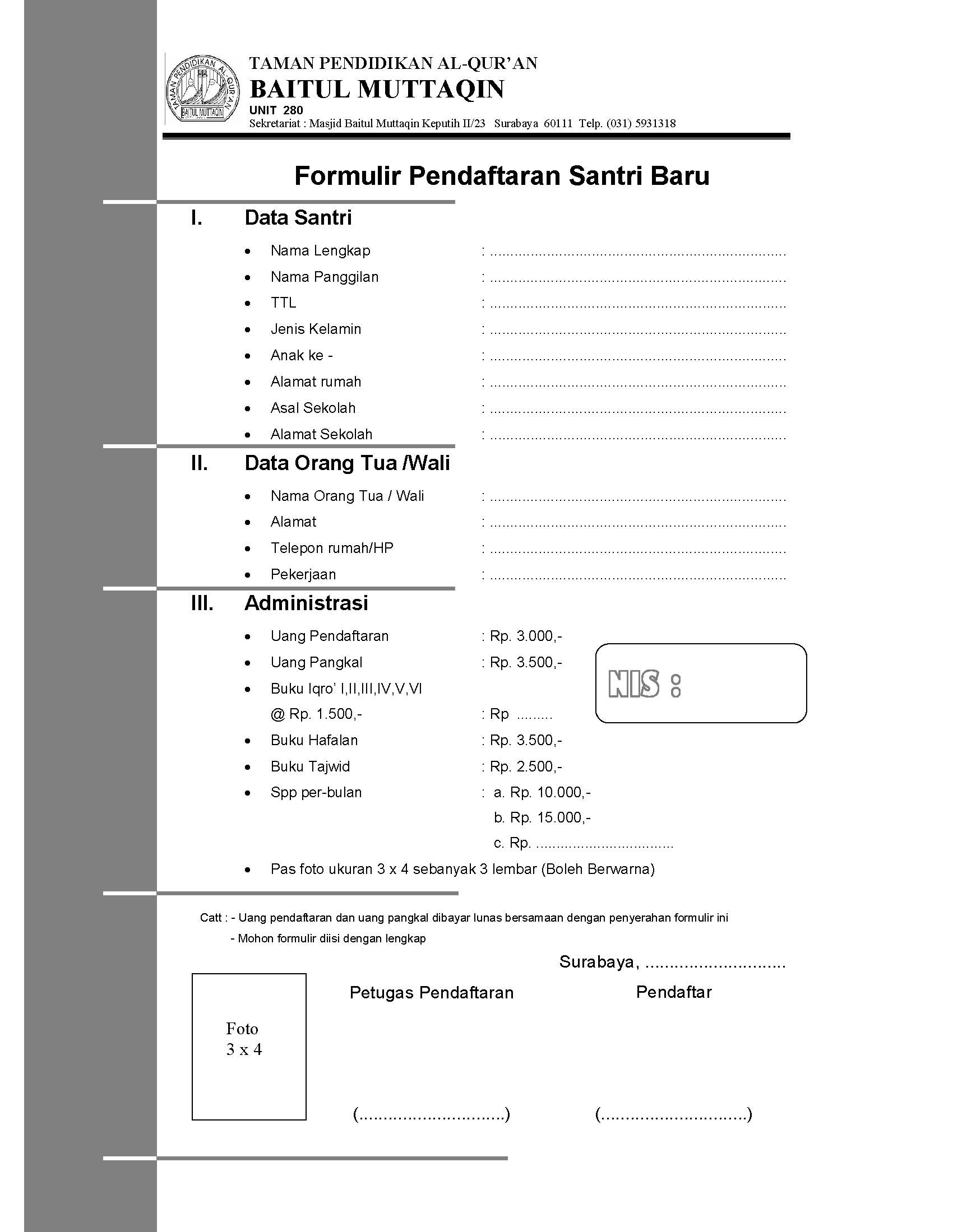 Detail Contoh Formulir Pendaftaran Santri Baru Nomer 25