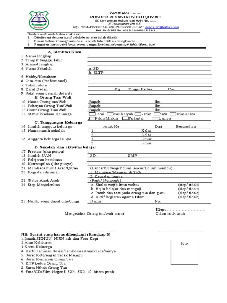 Detail Contoh Formulir Pendaftaran Santri Baru Nomer 9