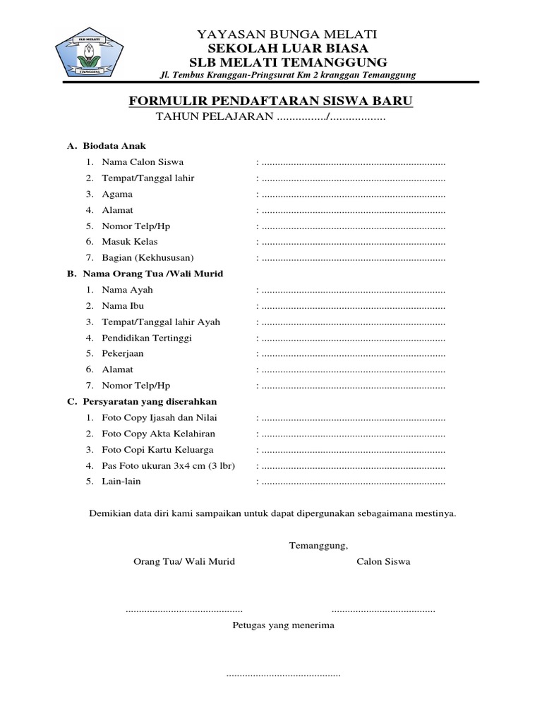 Detail Contoh Formulir Pendaftaran Sekolah Nomer 11
