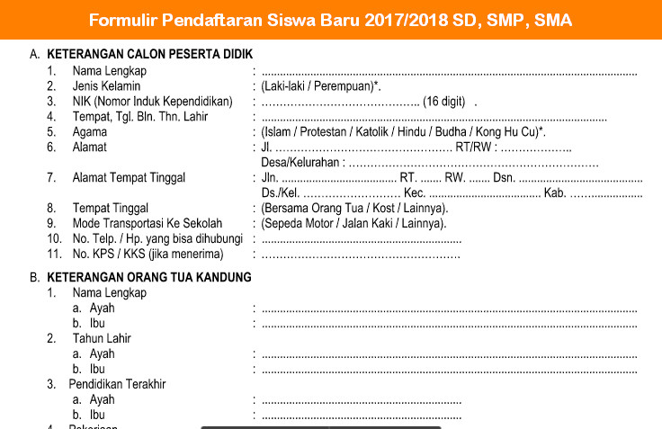 Detail Contoh Formulir Pendaftaran Sekolah Nomer 20