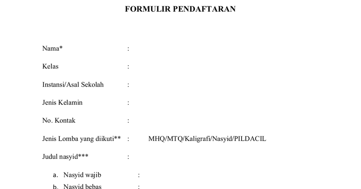 Detail Contoh Formulir Pendaftaran Sekolah Nomer 42