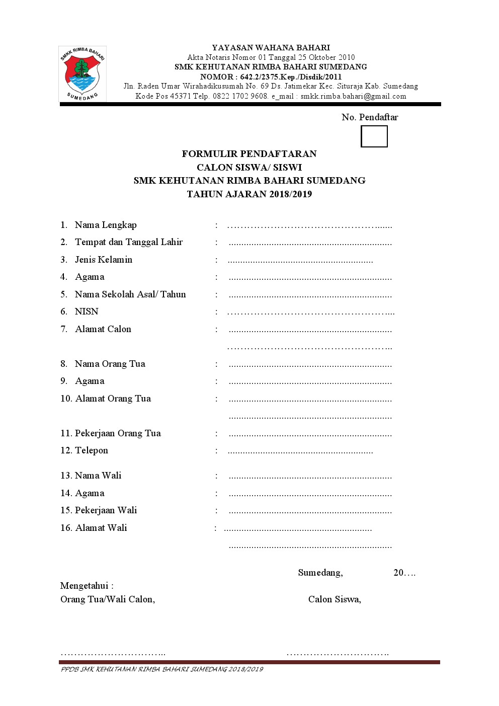 Detail Contoh Formulir Pendaftaran Sekolah Nomer 44