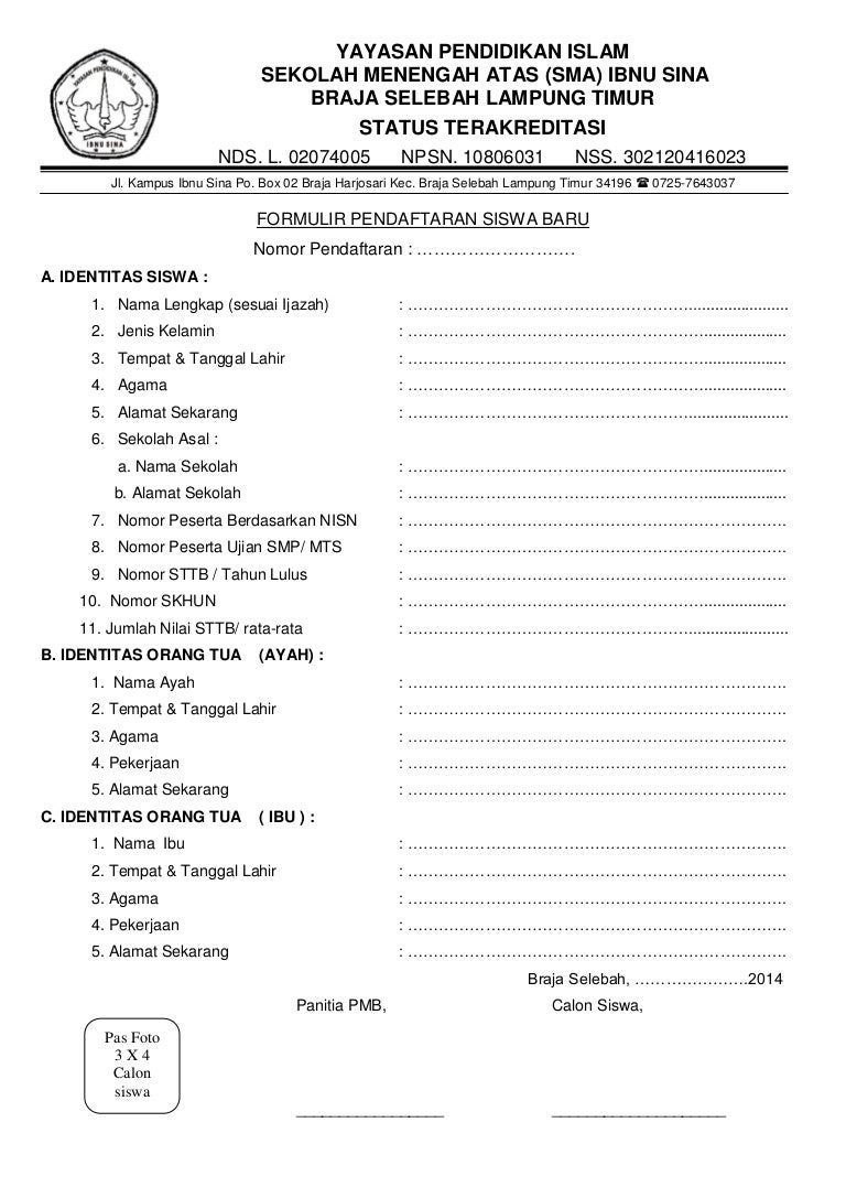 Detail Contoh Formulir Pendaftaran Sekolah Nomer 52