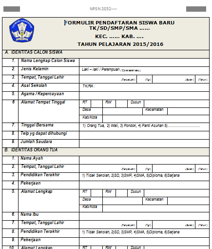 Detail Contoh Formulir Pendaftaran Sekolah Tk Nomer 13