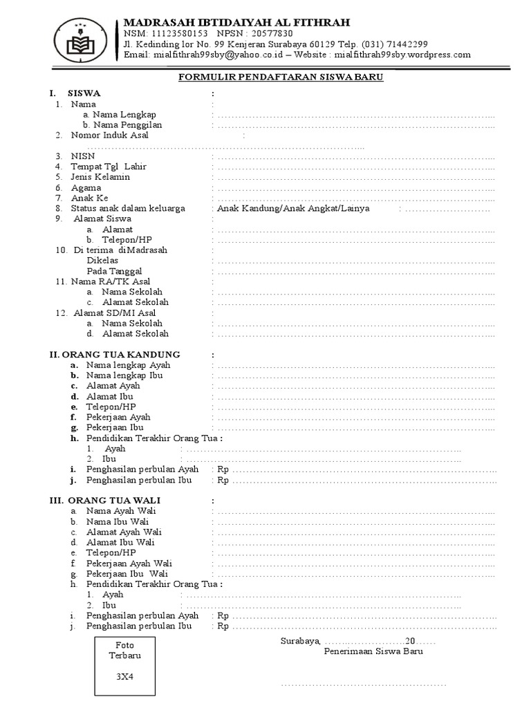 Detail Contoh Formulir Pendaftaran Sekolah Tk Nomer 14