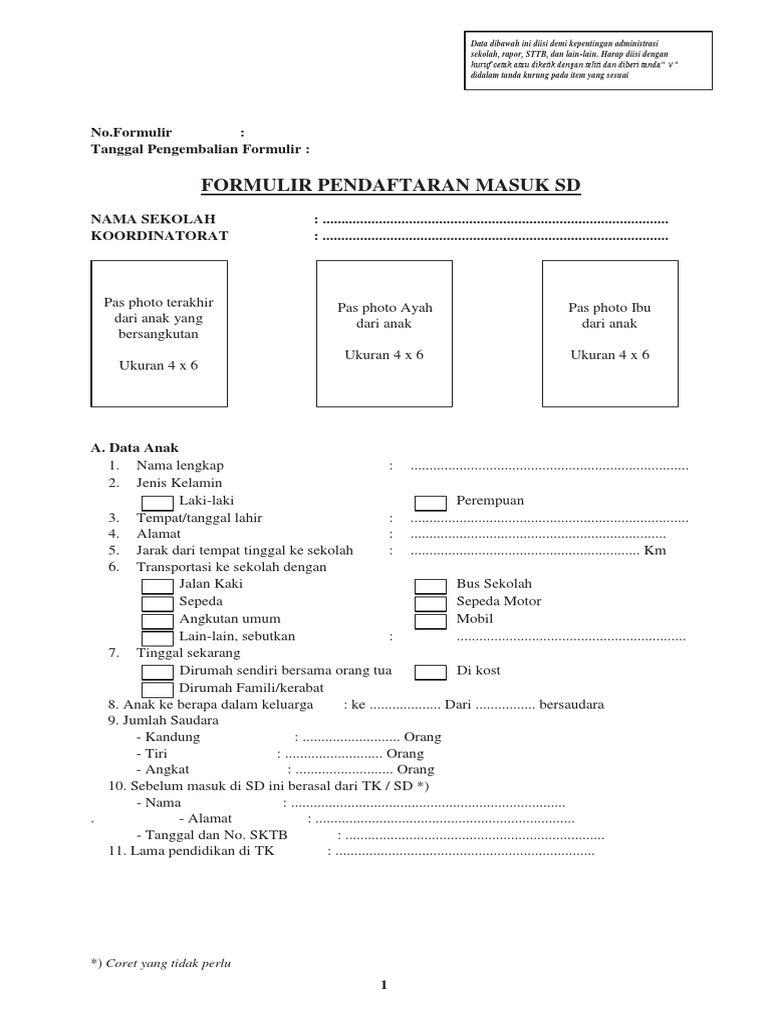 Detail Contoh Formulir Pendaftaran Sekolah Tk Nomer 28