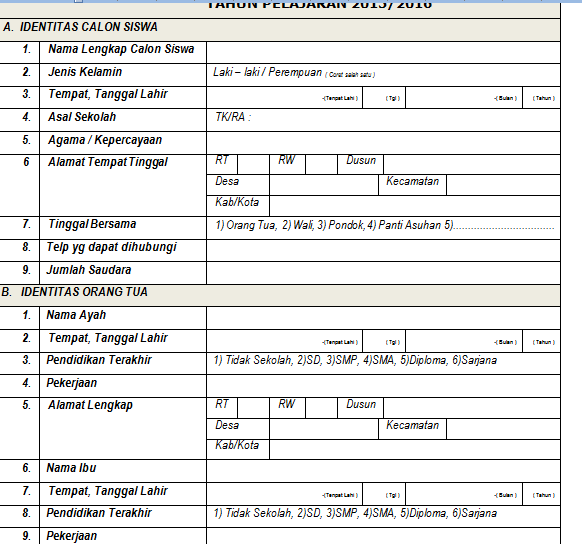 Detail Contoh Formulir Pendaftaran Sekolah Tk Nomer 43