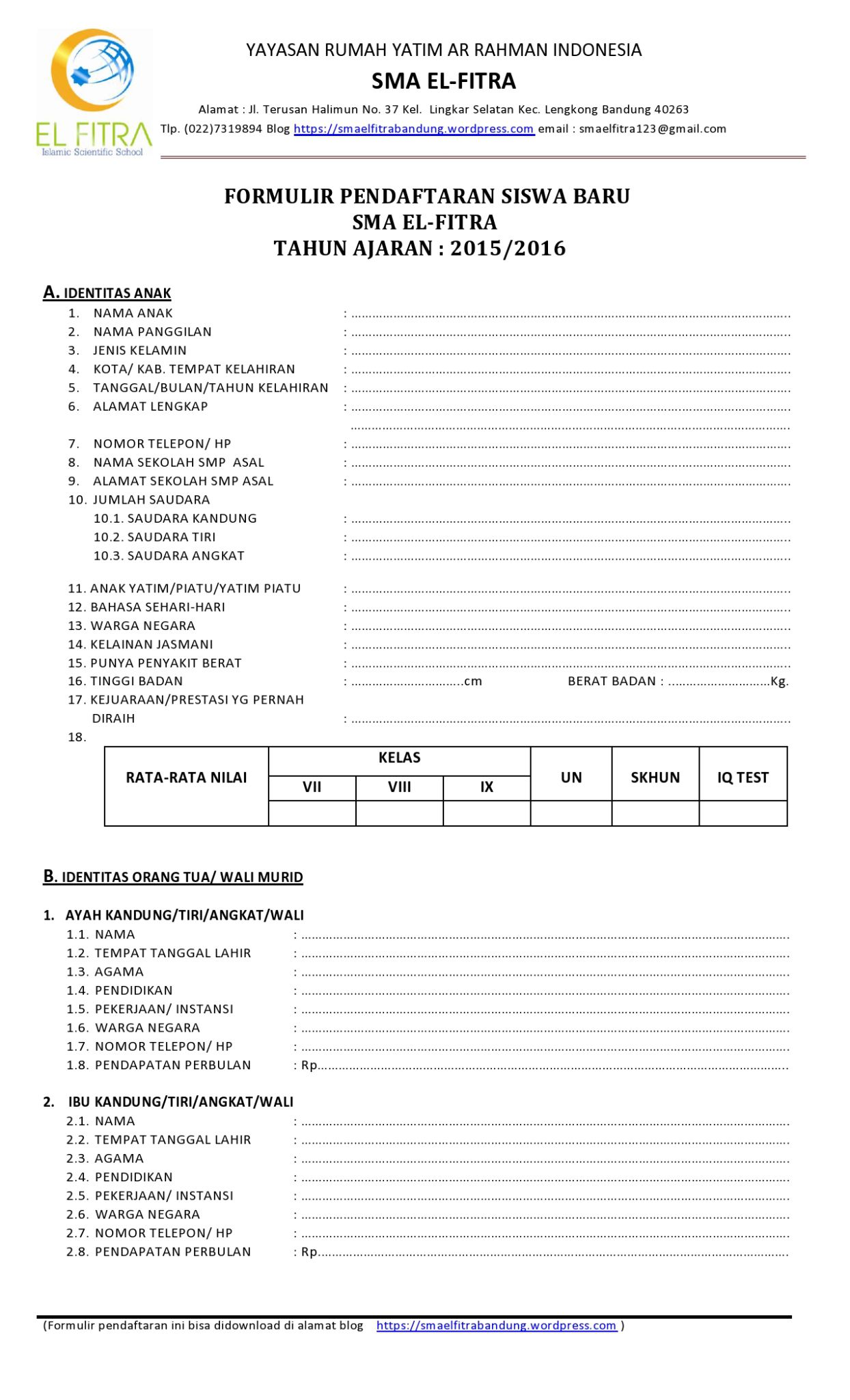 Detail Contoh Formulir Pendaftaran Sekolah Tk Nomer 47
