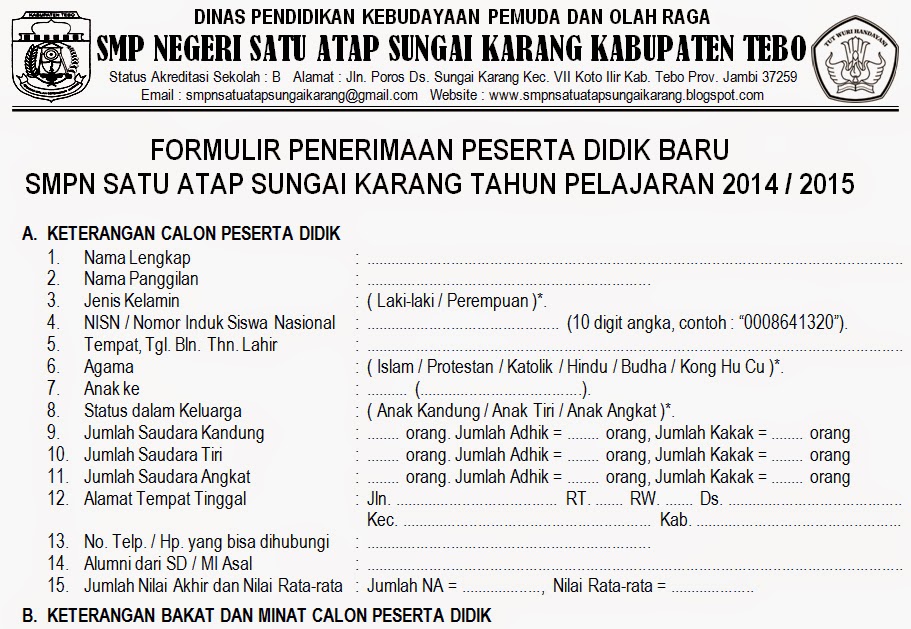 Detail Contoh Formulir Pendaftaran Siswa Baru Koleksi Nomer 8