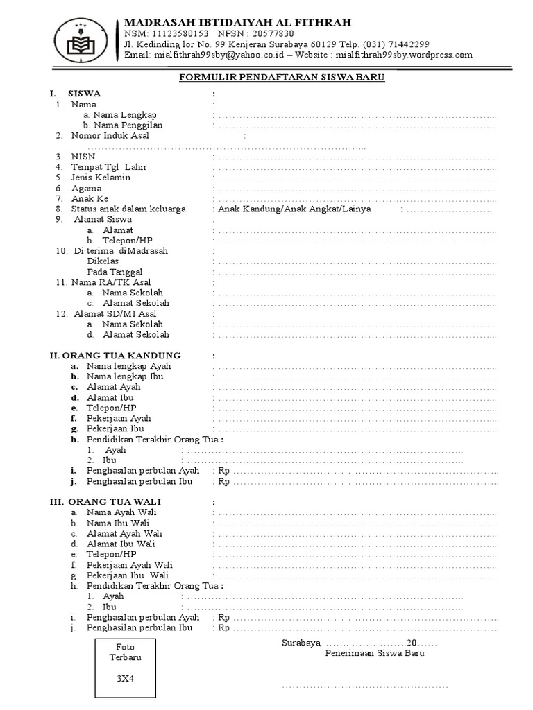 Detail Contoh Formulir Pendaftaran Siswa Baru Sd Nomer 11