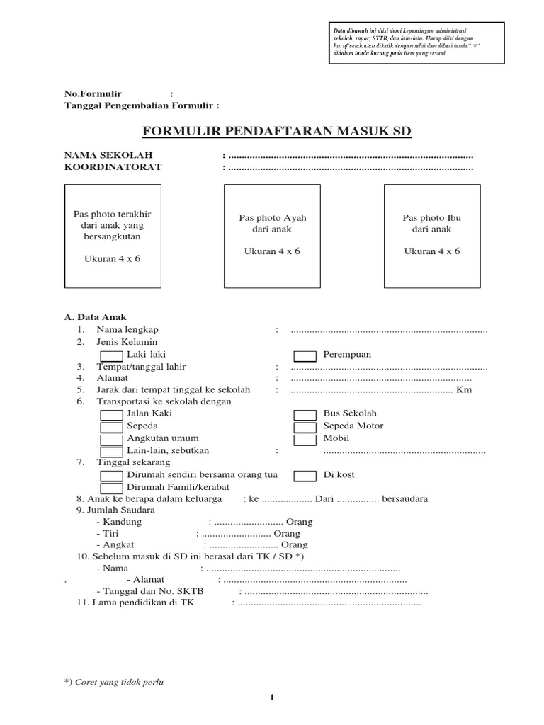 Detail Contoh Formulir Pendaftaran Siswa Baru Sd Nomer 21