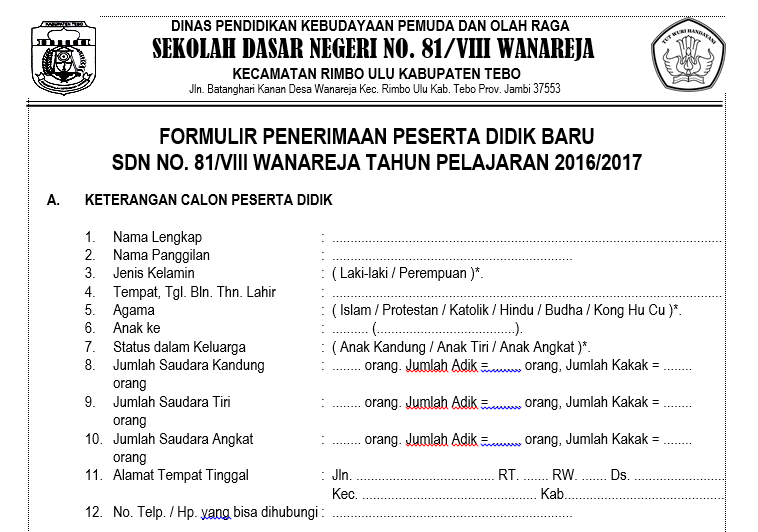 Detail Contoh Formulir Pendaftaran Smp Nomer 13