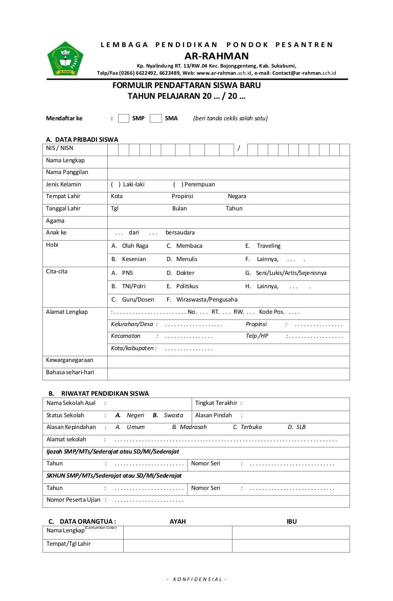 Detail Contoh Formulir Pendaftaran Smp Nomer 16