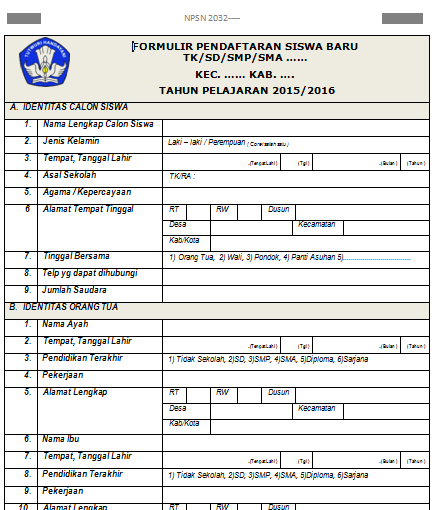 Detail Contoh Formulir Pendaftaran Smp Nomer 17