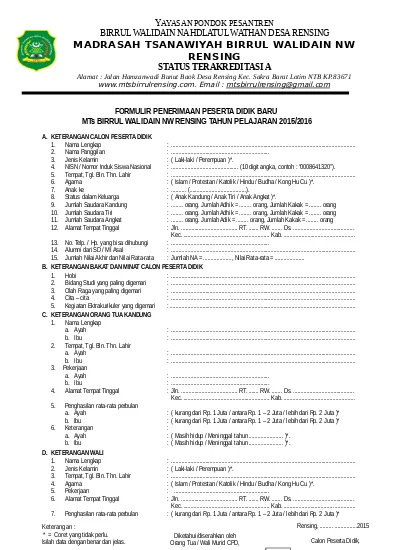 Detail Contoh Formulir Pendaftaran Smp Nomer 18