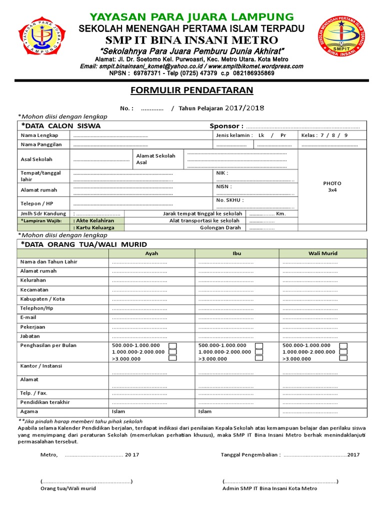 Detail Contoh Formulir Pendaftaran Smp Nomer 22