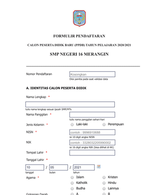 Detail Contoh Formulir Pendaftaran Smp Nomer 40